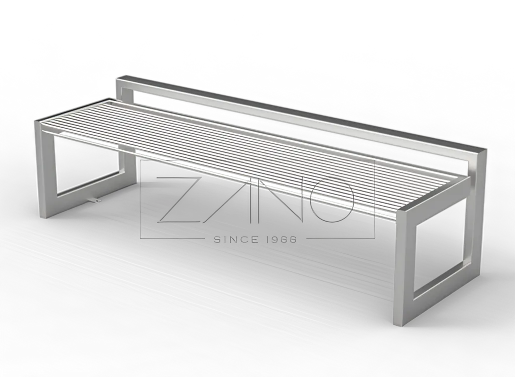 Mūsdienīga B-bench sola no nerūsējošā tērauda.