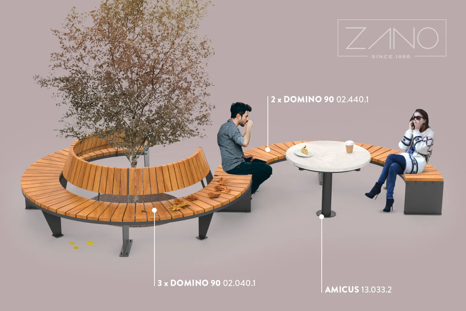 Galds „Amicus” komplektā ar soliem „Domino”