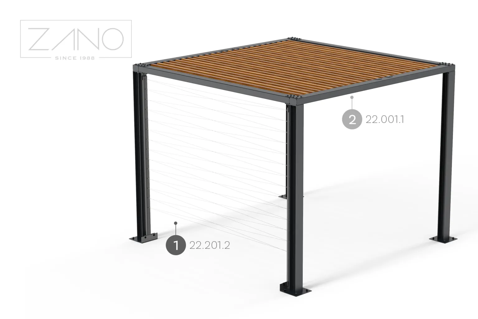 Pergola 22-201-2 ar uzstādītām virvēm vīteņaugiem