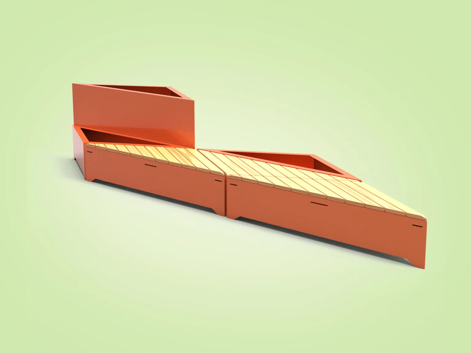 Moduļu soliņi un puķu podi no „Origami“ sērijas.