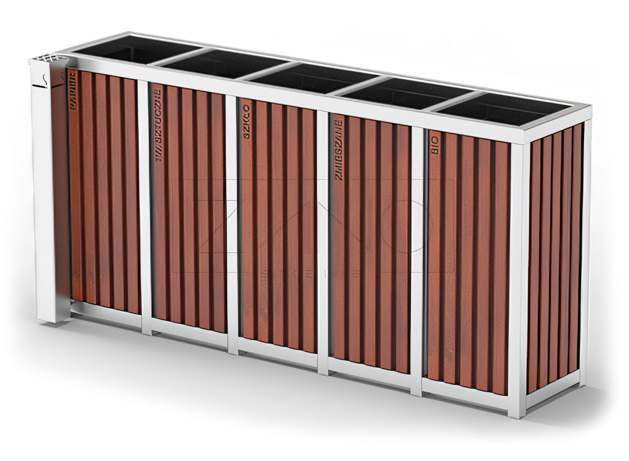 Nerūsējošā tērauda atkritumu tvertne ar pelnu trauku Nerūsējošā tērauda atkritumu tvertne ar pelnu trauku