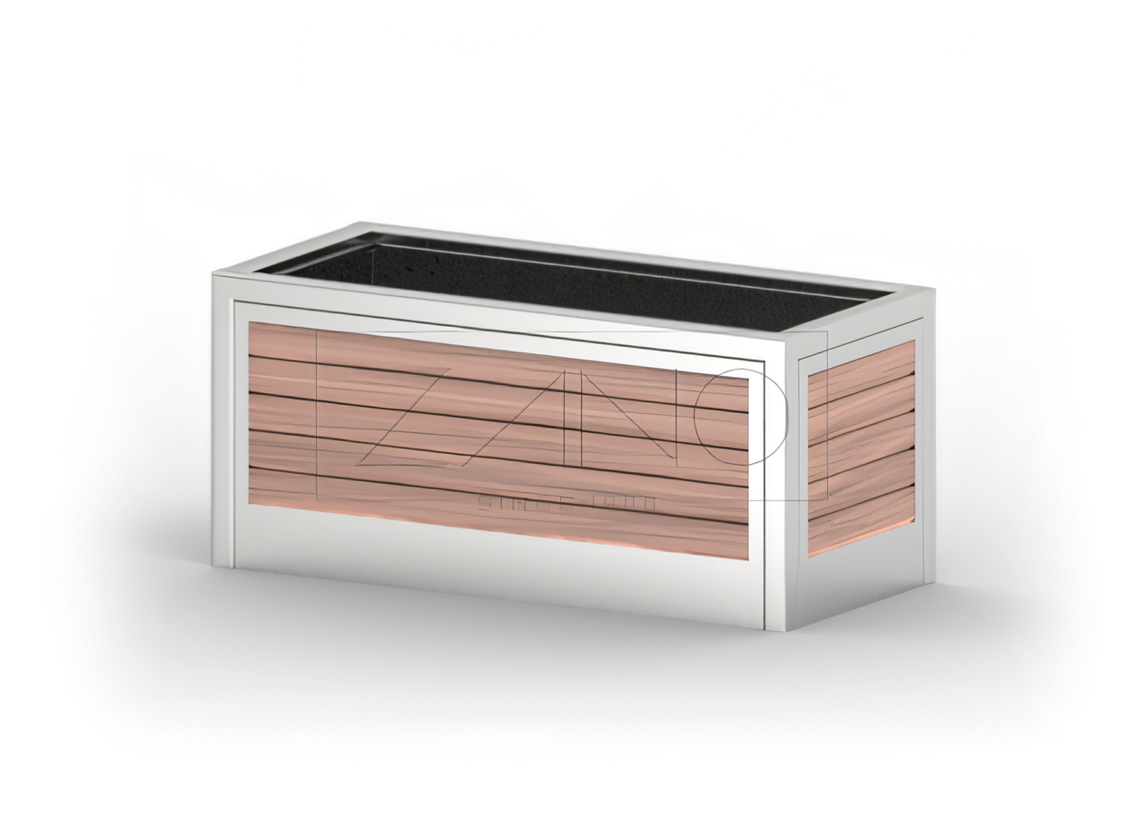 Mūsdienīgs pilsētas pods no nerūsējošā tērauda un koka Mūsdienīgs pilsētas pods no nerūsējošā tērauda un koka