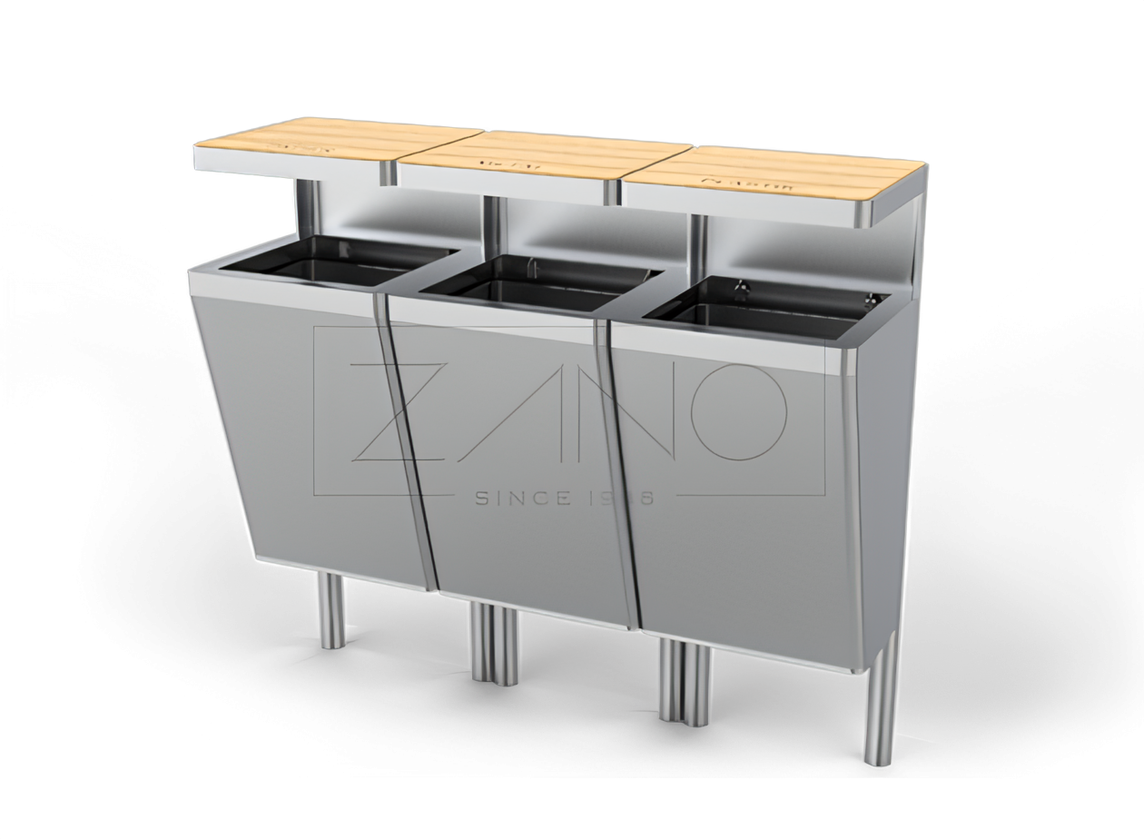 Scandik atkritumu tvertne 15.046 no nerūsējošā tērauda Komunālā, parka, nerūsējošā tērauda atkritumu urna šķirotajiem atkritumiem