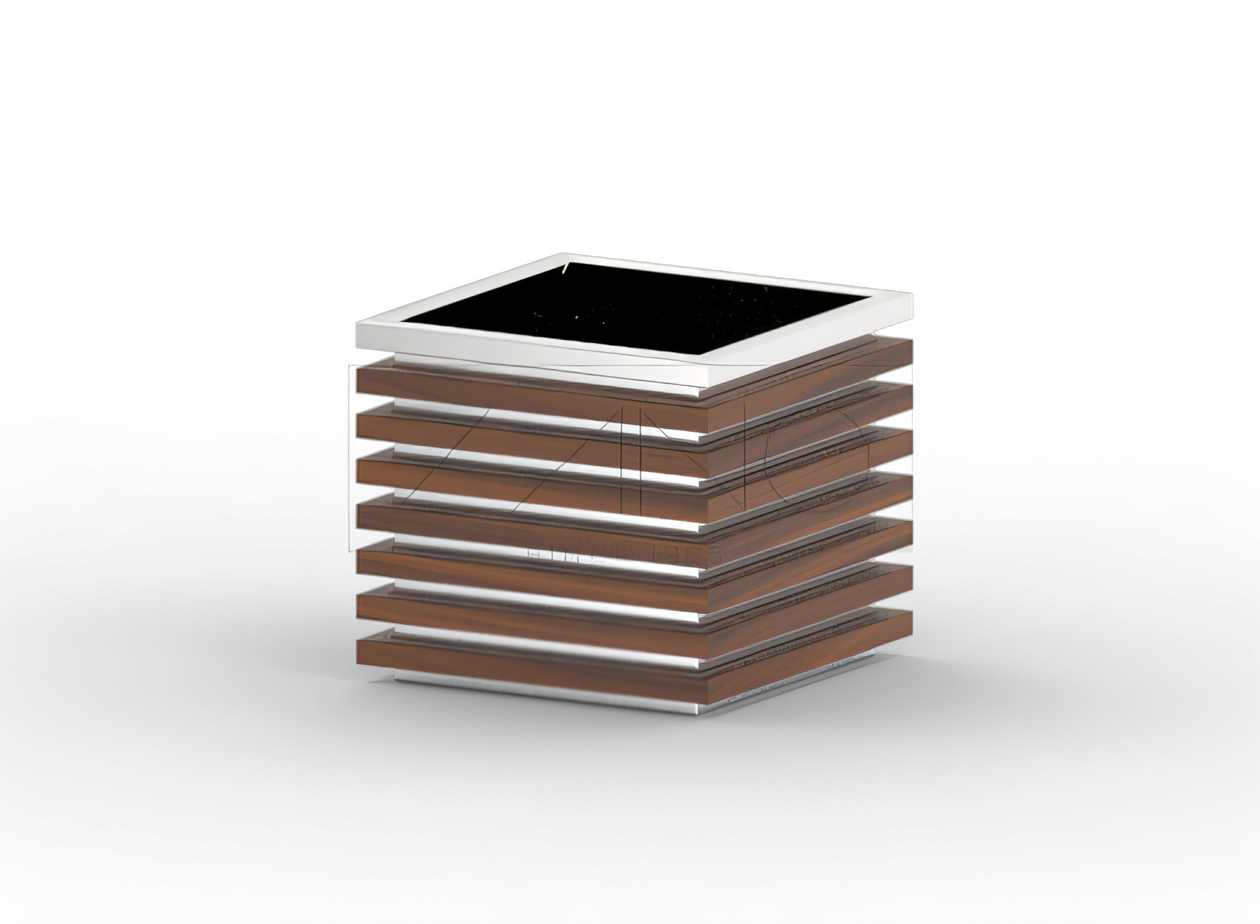 Tērauda pods ar koka elementiem