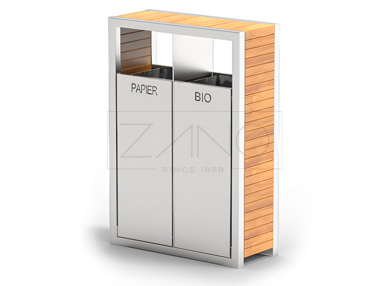 PAVO divu kameru atkritumu tvertne no nerūsējo&scaron;ā tērauda un lakota egles koka