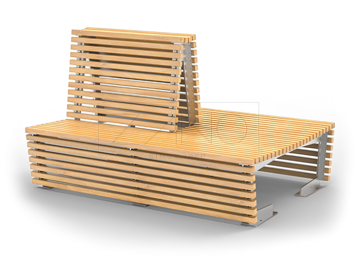 Modulārais sols ar atzveltni no nerūsējošā tērauda un egles koka Iekštelpu un āra soliņi