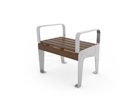 Parka sēdeklis ar roku balstiem, kas izgatavots no nerūsējošā tērauda un egles koka, krāsots valriekstu krāsā